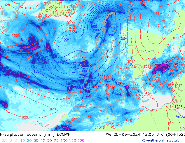 Precipitation accum. ECMWF ср 25.09.2024 12 UTC