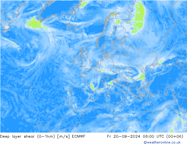 Deep layer shear (0-1km) ECMWF Sex 20.09.2024 06 UTC