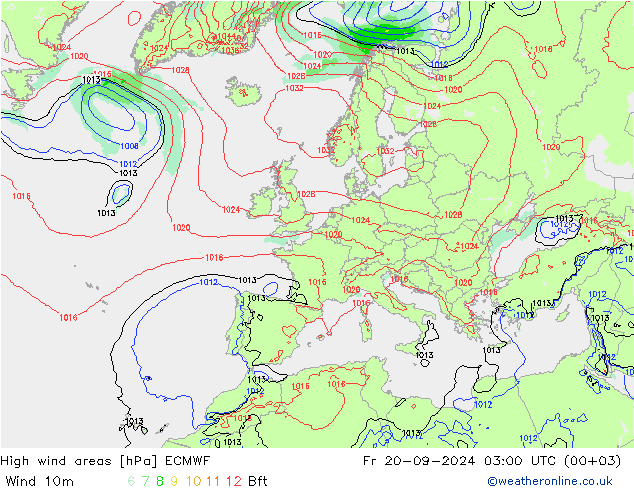 High wind areas ECMWF Pá 20.09.2024 03 UTC