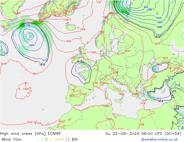 Izotacha ECMWF nie. 22.09.2024 06 UTC