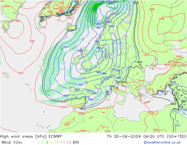 High wind areas ECMWF jeu 26.09.2024 06 UTC