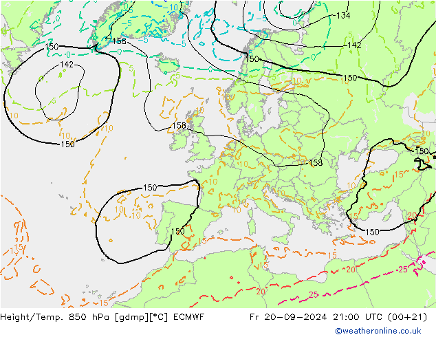 Height/Temp. 850 hPa ECMWF Fr 20.09.2024 21 UTC