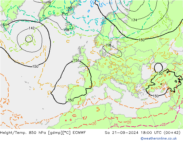 Height/Temp. 850 hPa ECMWF Sa 21.09.2024 18 UTC