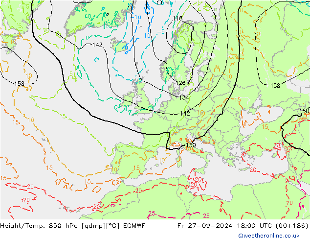 Yükseklik/Sıc. 850 hPa ECMWF Cu 27.09.2024 18 UTC