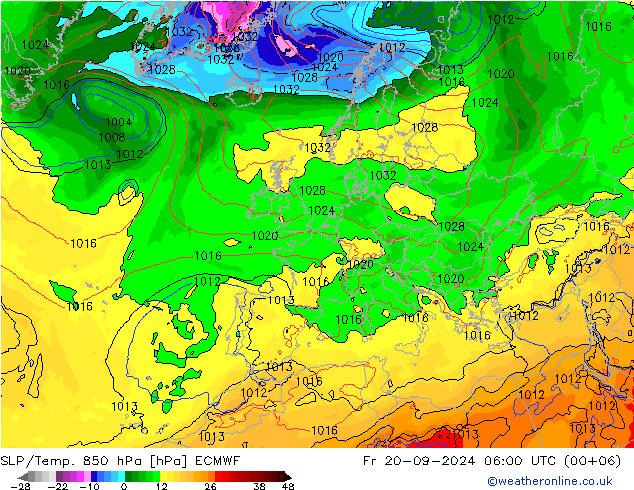 SLP/Temp. 850 hPa ECMWF Sex 20.09.2024 06 UTC