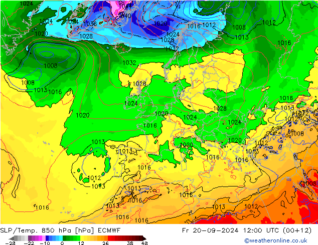 SLP/Temp. 850 hPa ECMWF ven 20.09.2024 12 UTC