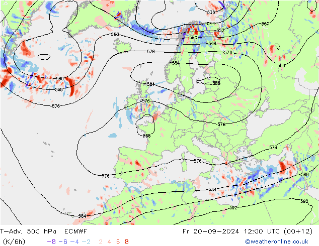 T-Adv. 500 hPa ECMWF Fr 20.09.2024 12 UTC