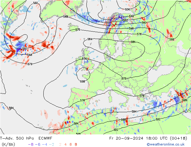 T-Adv. 500 hPa ECMWF Fr 20.09.2024 18 UTC