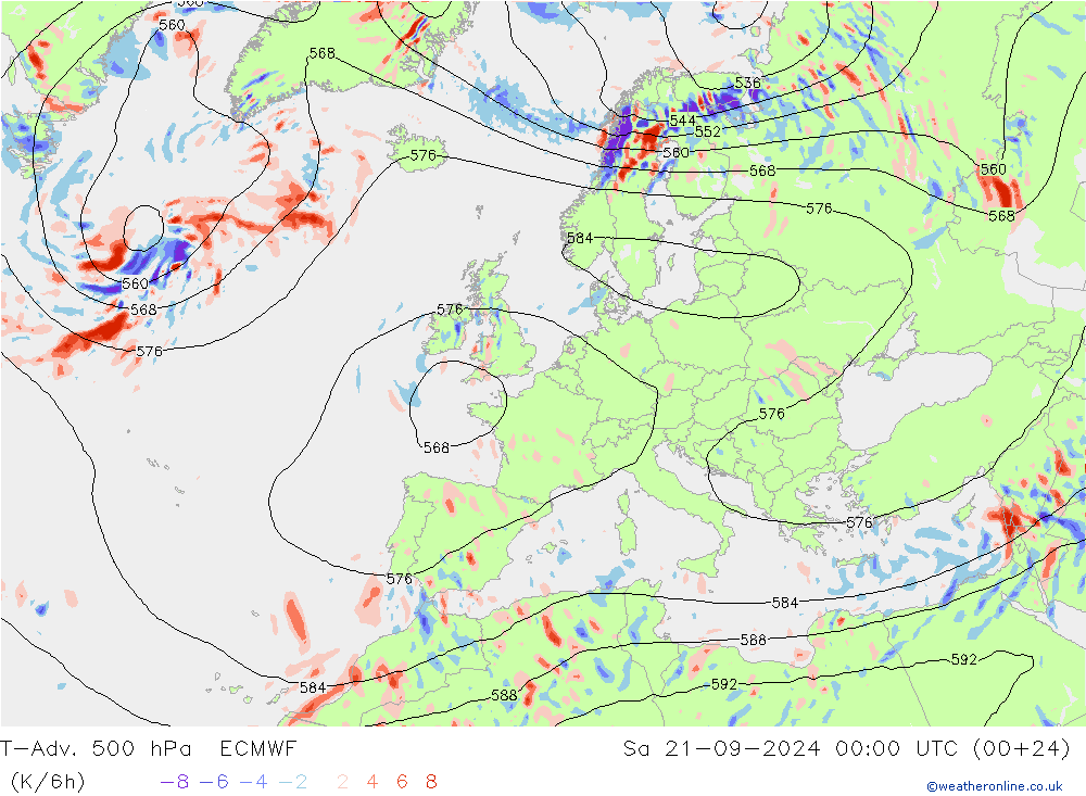 T-Adv. 500 hPa ECMWF Sa 21.09.2024 00 UTC