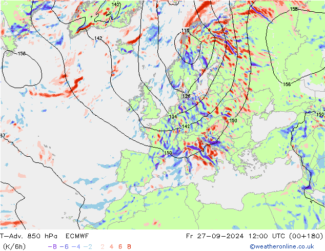 T-Adv. 850 hPa ECMWF Fr 27.09.2024 12 UTC