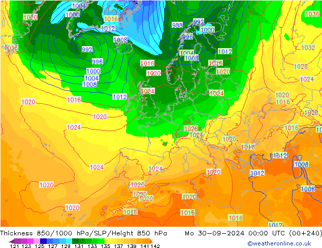 Espesor 850-1000 hPa ECMWF lun 30.09.2024 00 UTC