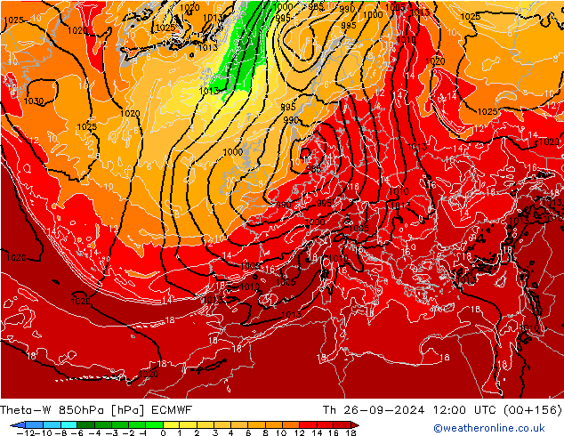 Theta-W 850hPa ECMWF Th 26.09.2024 12 UTC