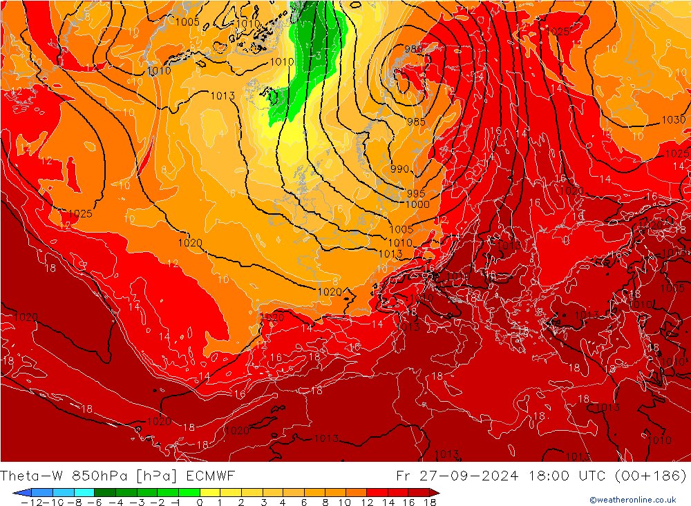 Theta-W 850hPa ECMWF Fr 27.09.2024 18 UTC