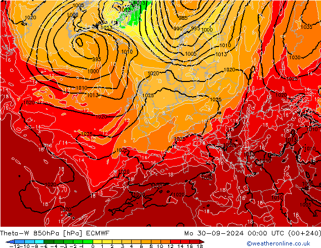 Theta-W 850hPa ECMWF lun 30.09.2024 00 UTC