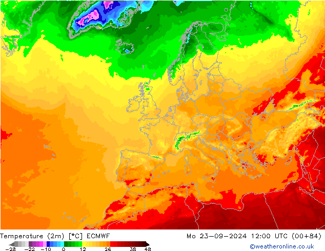 Temperature (2m) ECMWF Po 23.09.2024 12 UTC