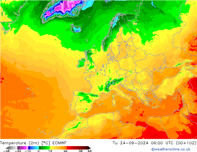 Temperature (2m) ECMWF Tu 24.09.2024 06 UTC