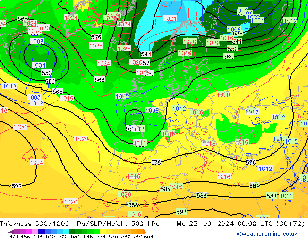 Schichtdicke 500-1000 hPa ECMWF Mo 23.09.2024 00 UTC