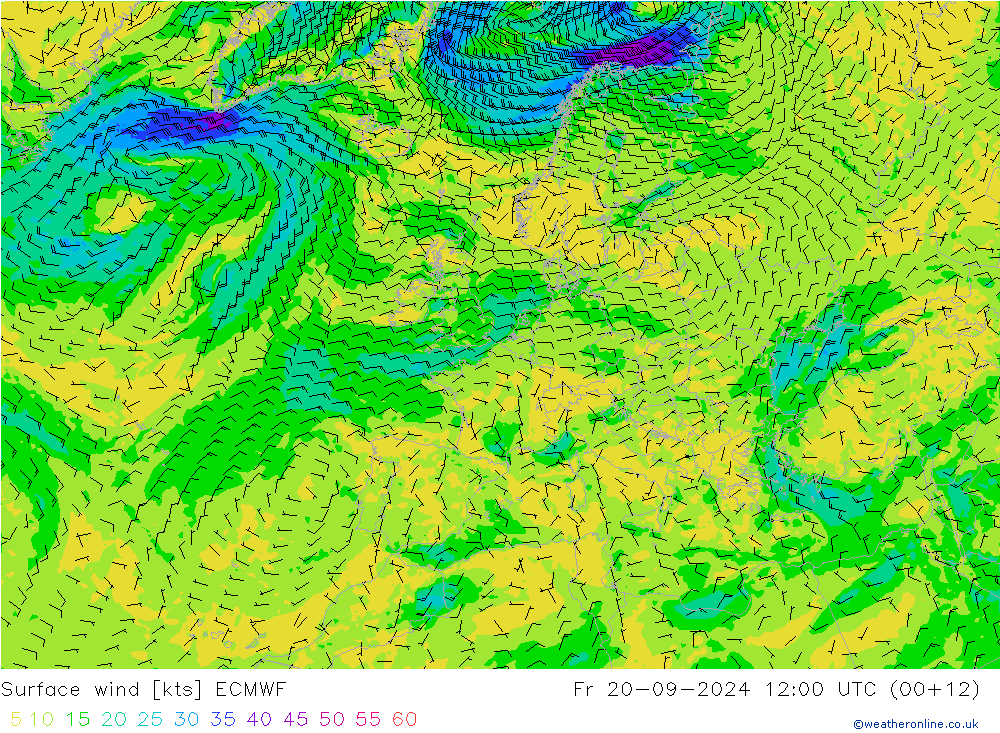 Wind 10 m ECMWF vr 20.09.2024 12 UTC