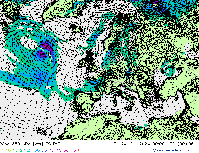 Rüzgar 850 hPa ECMWF Sa 24.09.2024 00 UTC