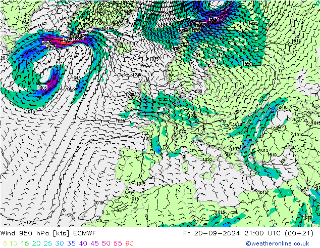 Wind 950 hPa ECMWF Fr 20.09.2024 21 UTC