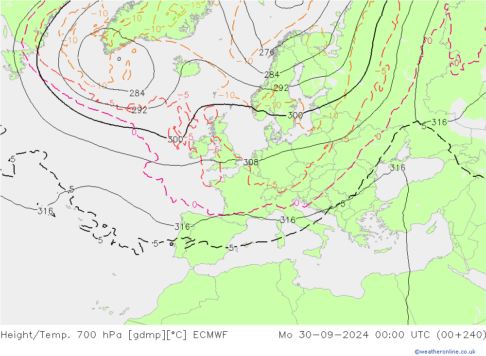 Yükseklik/Sıc. 700 hPa ECMWF Pzt 30.09.2024 00 UTC