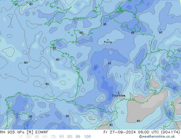 RH 925 hPa ECMWF Sex 27.09.2024 06 UTC