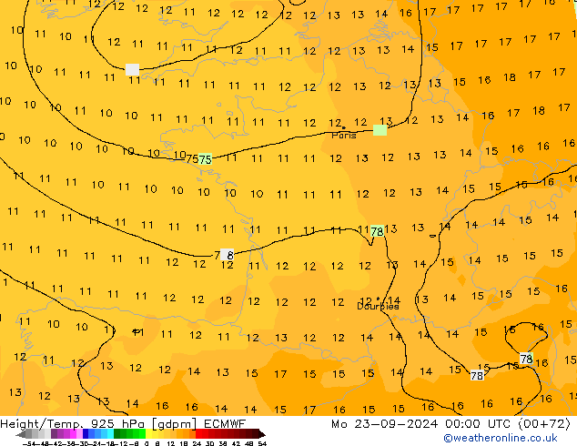 Height/Temp. 925 hPa ECMWF Mo 23.09.2024 00 UTC