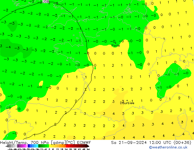 Height/Temp. 700 hPa ECMWF  21.09.2024 12 UTC