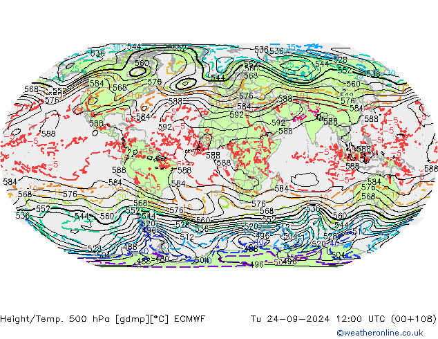 Z500/Rain (+SLP)/Z850 ECMWF Út 24.09.2024 12 UTC