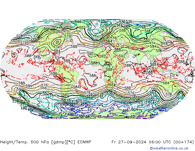 Z500/Rain (+SLP)/Z850 ECMWF ven 27.09.2024 06 UTC