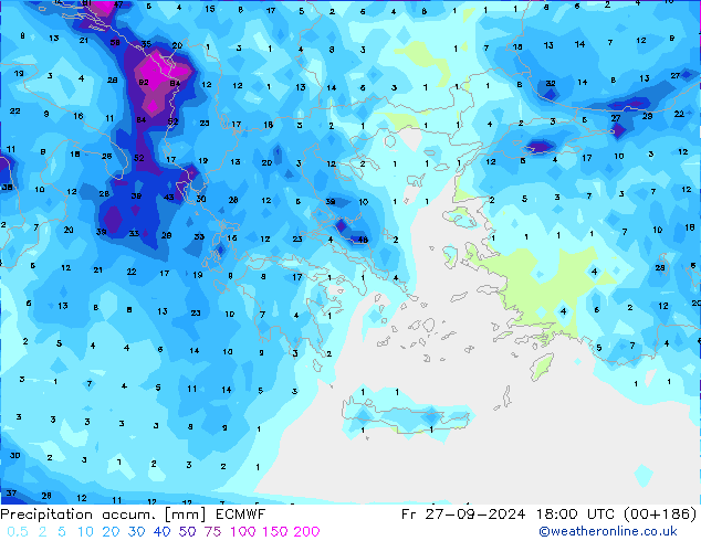 Precipitation accum. ECMWF Fr 27.09.2024 18 UTC