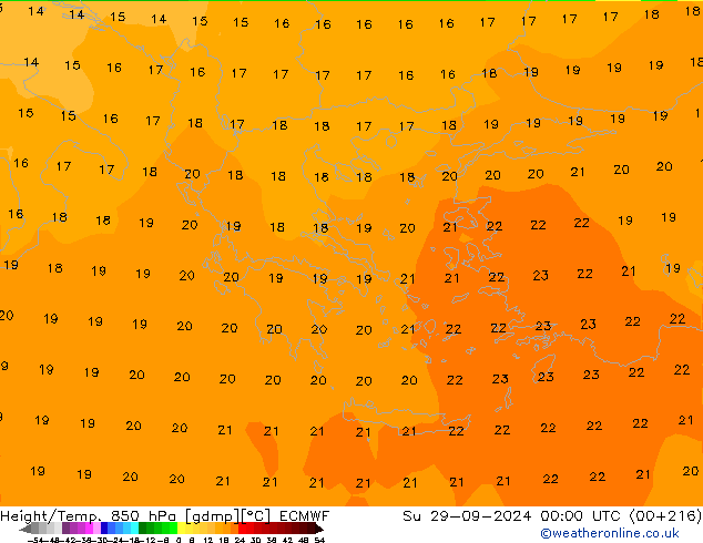 Height/Temp. 850 hPa ECMWF dom 29.09.2024 00 UTC