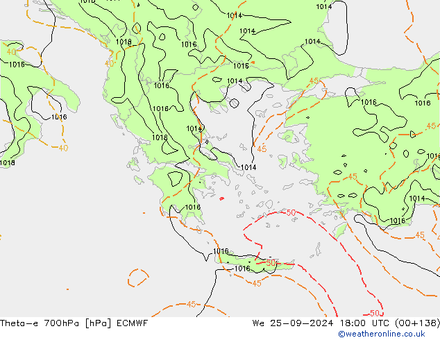 Theta-e 700hPa ECMWF We 25.09.2024 18 UTC