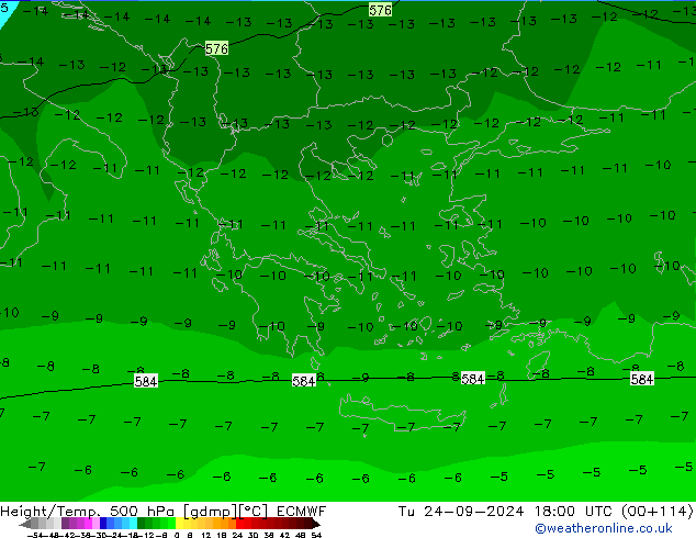 Z500/Yağmur (+YB)/Z850 ECMWF Sa 24.09.2024 18 UTC