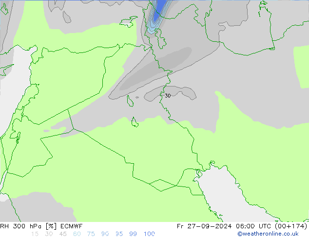 Humedad rel. 300hPa ECMWF vie 27.09.2024 06 UTC