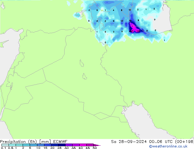 Precipitazione (6h) ECMWF sab 28.09.2024 06 UTC