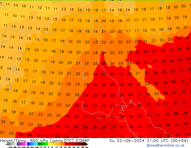 Height/Temp. 850 hPa ECMWF dom 22.09.2024 21 UTC