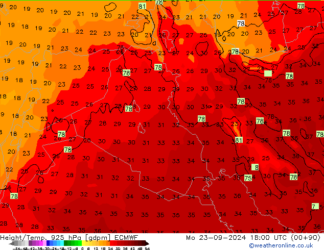 Height/Temp. 925 гПа ECMWF пн 23.09.2024 18 UTC