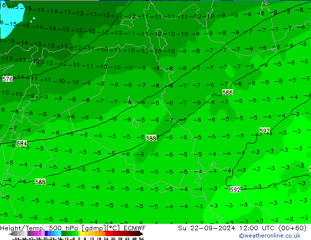 Z500/Rain (+SLP)/Z850 ECMWF  22.09.2024 12 UTC