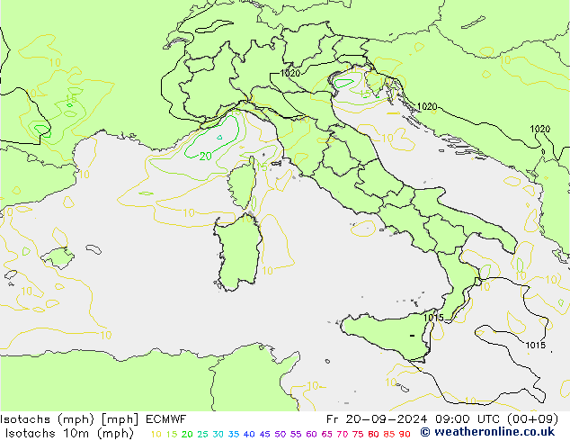 Isotaca (mph) ECMWF vie 20.09.2024 09 UTC