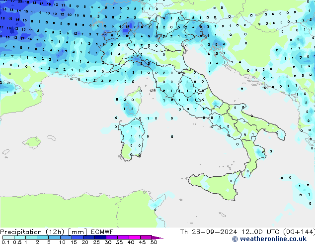 Precipitazione (12h) ECMWF gio 26.09.2024 00 UTC