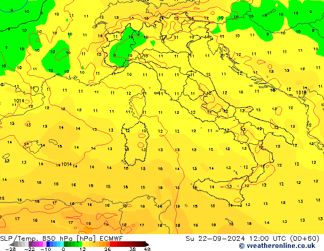 SLP/Temp. 850 hPa ECMWF Dom 22.09.2024 12 UTC