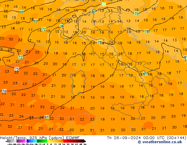 Yükseklik/Sıc. 925 hPa ECMWF Per 26.09.2024 00 UTC