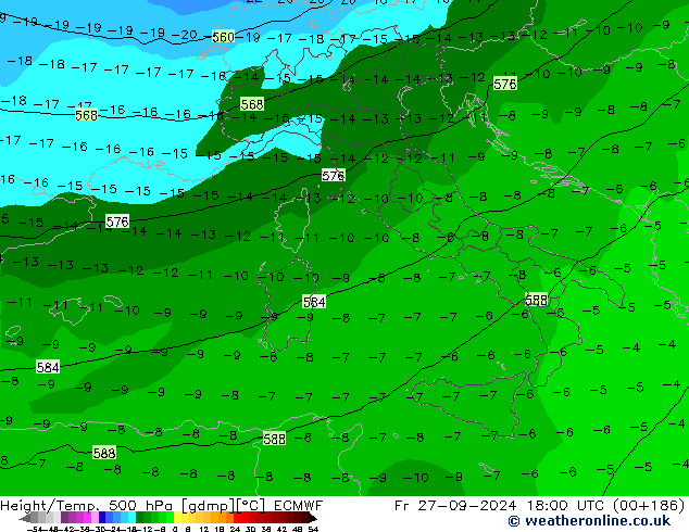 Z500/Rain (+SLP)/Z850 ECMWF vie 27.09.2024 18 UTC