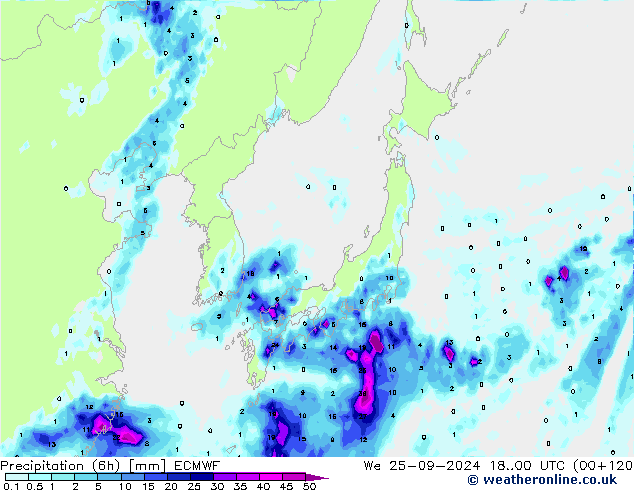 Precipitazione (6h) ECMWF mer 25.09.2024 00 UTC