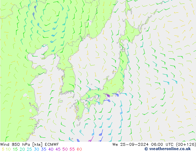 Wind 850 hPa ECMWF We 25.09.2024 06 UTC