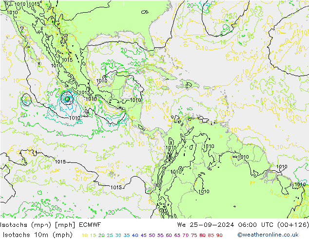 Isotachs (mph) ECMWF We 25.09.2024 06 UTC