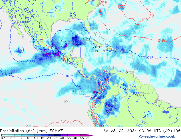 Precipitation (6h) ECMWF Sa 28.09.2024 06 UTC