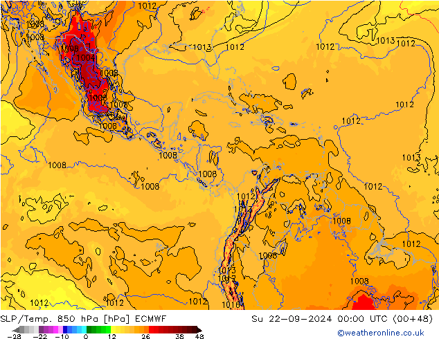 SLP/Temp. 850 hPa ECMWF  22.09.2024 00 UTC