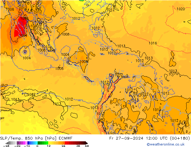 850 hPa Yer Bas./Sıc ECMWF Cu 27.09.2024 12 UTC